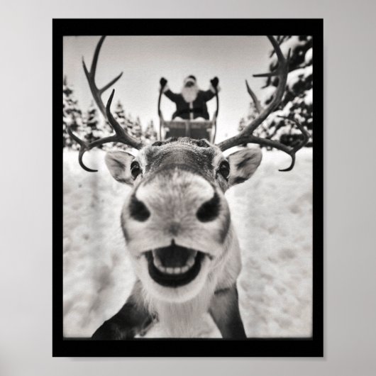 Funny Reindeer Selfie Christmas Santa Funny Kids Poster (Voorkant)