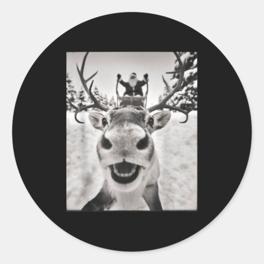 Funny Reindeer Selfie Christmas Santa Funny Kids  Ronde Sticker (Voorkant)