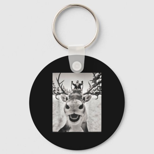 Funny Reindeer Selfie Christmas Santa Funny Kids Sleutelhanger (Voorkant)