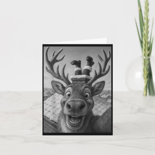 Funny Reindeer Selfie Santa Boys Girls Christmas  Kaart (Voorkant)