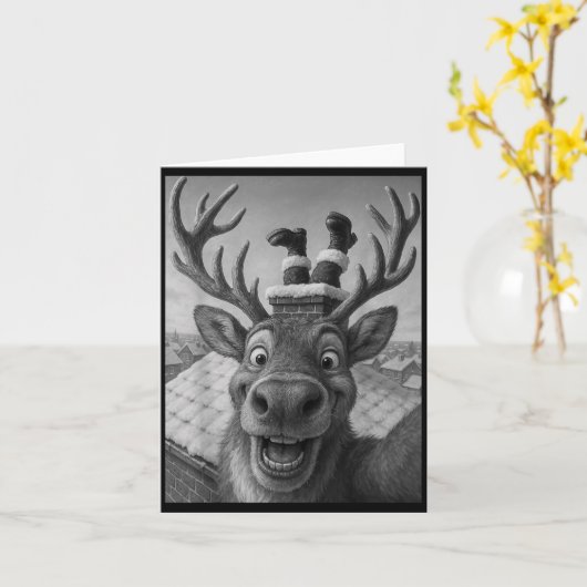 Funny Reindeer Selfie Santa Boys Girls Christmas  Kaart (Gele Bloem)