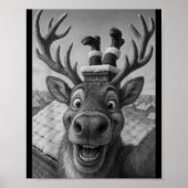 Funny Reindeer Selfie Santa Boys Girls Christmas  Poster (Voorkant)