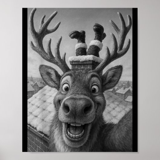 Funny Reindeer Selfie Santa Boys Girls Christmas  Poster (Voorkant)