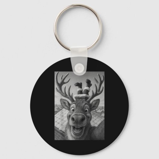 Funny Reindeer Selfie Santa Boys Girls Christmas  Sleutelhanger (Voorkant)