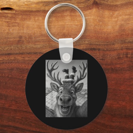 Funny Reindeer Selfie Santa Boys Girls Christmas  Sleutelhanger (Voorkant)