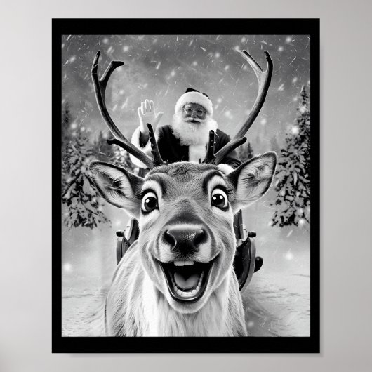 Funny Reindeer Selfie Santa Christmas Men Women Ki Poster (Voorkant)