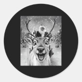 Funny Reindeer Selfie Santa Christmas Men Women Ki Ronde Sticker (Voorkant)