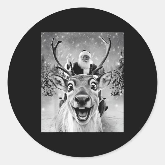 Funny Reindeer Selfie Santa Christmas Men Women Ki Ronde Sticker (Voorkant)