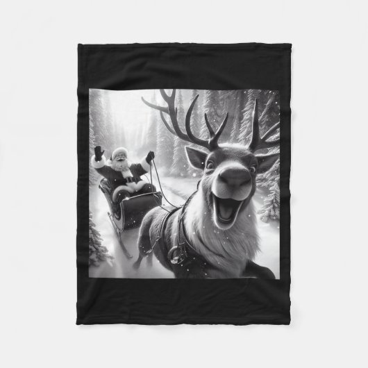 Funny Reindeer Selfie Santa Christmas Shirts Men W Fleece Deken (Voorkant)