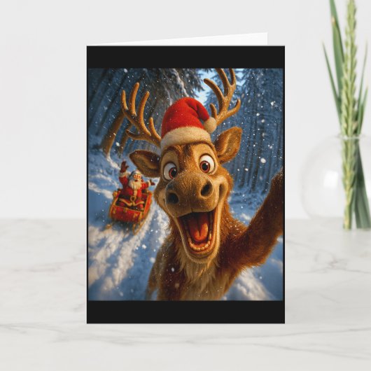 Funny Reindeer Selfie Santa Merry Christmas Men Wo Kaart (Voorkant)