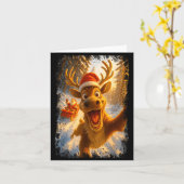 Funny Reindeer Selfie Santa Merry Christmas Men Wo Kaart (Gele Bloem)