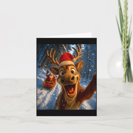 Funny Reindeer Selfie Santa Merry Christmas Men Wo Kaart (Voorkant)