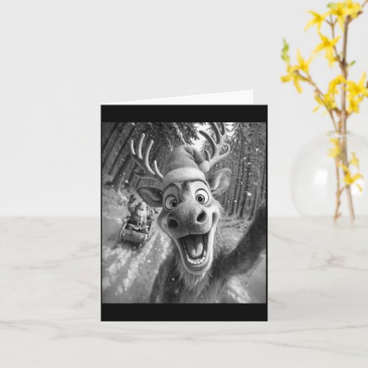 Funny Reindeer Selfie Santa Merry Christmas Men Wo Kaart (Gele Bloem)