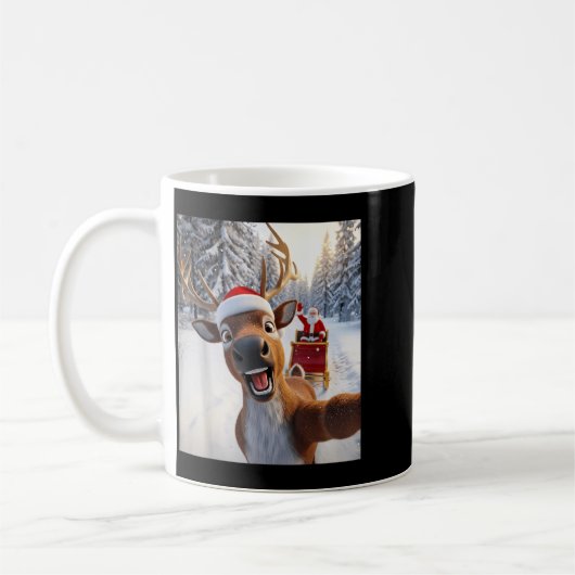 Funny Reindeer Selfie Santa Merry Christmas Men Wo Koffiemok (Links)