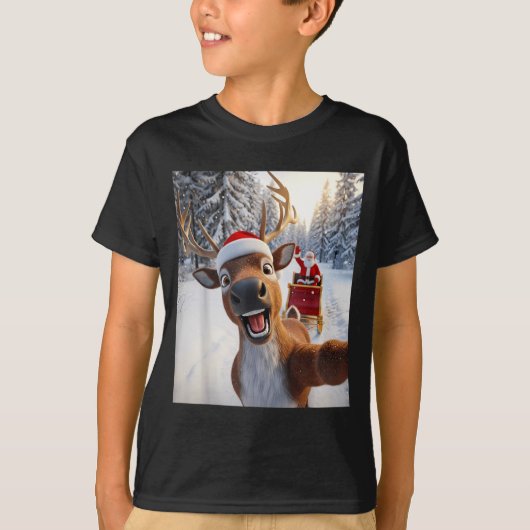 Funny Reindeer Selfie Santa Merry Christmas Men Wo T-shirt (Voorkant)