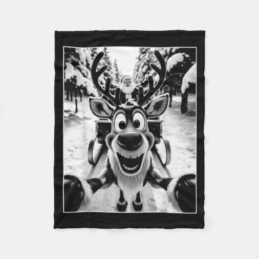 Funny Reindeer Selfie Santa Sleigh Christmas Holid Fleece Deken (Voorkant)