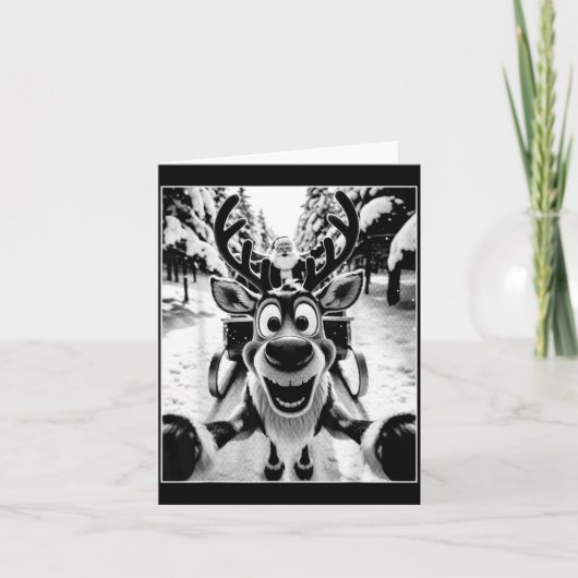 Funny Reindeer Selfie Santa Sleigh Christmas Holid Kaart (Voorkant)