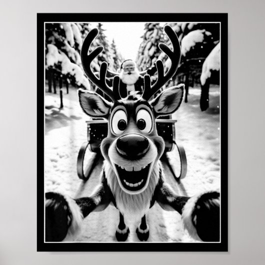 Funny Reindeer Selfie Santa Sleigh Christmas Holid Poster (Voorkant)