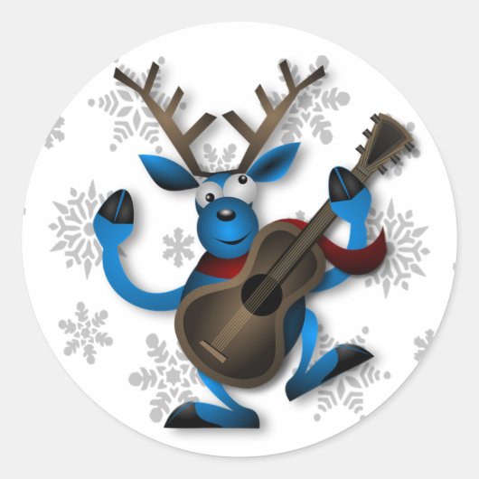 Funny Reindeer spelen gitaar Kerst sticker (Voorkant)
