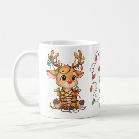 Funny Reindeer Stuck in Christmas Lights Mug Koffiemok (Links)