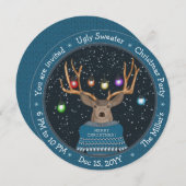 Funny Reindeer Tangled Lights Blue Ugly Sweater Kaart (Voorkant / Achterkant)