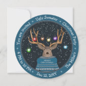 Funny Reindeer Tangled Lights Blue Ugly Sweater Kaart (Voorkant)