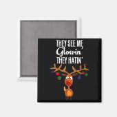Funny Reindeer “they See Me Glowin’ They Hatin’” C Magneet (Voorkant / Achterkant)