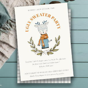 Funny Reindeer Ugly Sweater Kerstparty nodigt uit Feestdagenkaart