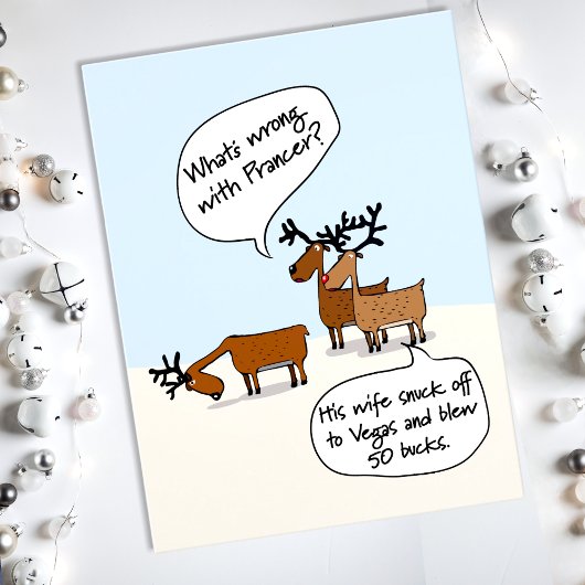 Funny Reindeer Vegas Kerstvakantie Briefkaart