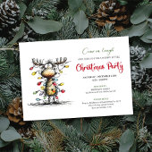 Funny Reindeer Watercolor Christmas Party Card Kaart