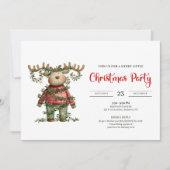 Funny Reindeer watercolor red green holiday invite Kaart (Voorkant)