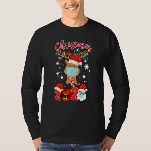 Funny Reindeer Wearing Facemask Tree Light Christm T-shirt (Voorkant)