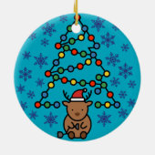 Funny Reindeer with Plug and Christmas Light Tree Keramisch Ornament (Achterkant)