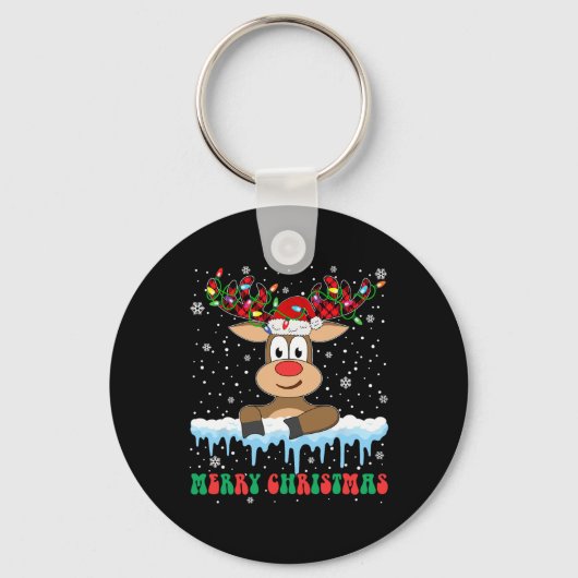 Funny Reindeer Xmas familie Merry Kerstmis Sleutelhanger (Voorkant)