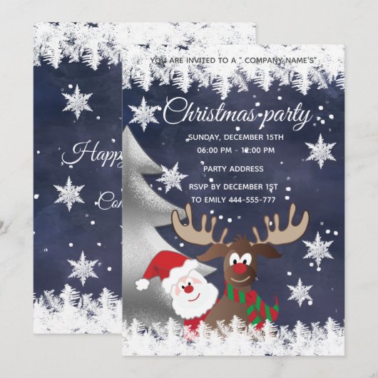 Funny reinder Santa Kerstfeestfeest Inv Kaart (Voorkant / Achterkant)