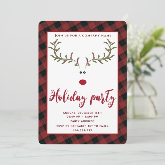 Funny reinreder-feestfeestfeestdag, uitnodiging (Staand voorkant)