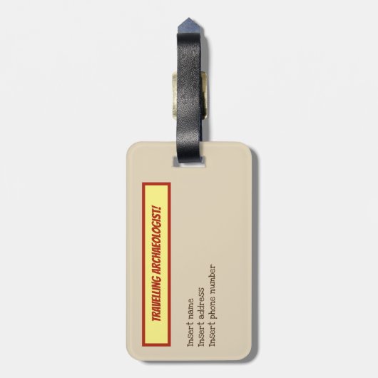 Funny reizend archeoloog bagagelabel (Achterkant verticaal)