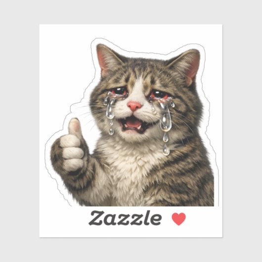 Funny Relatable Crying Kitty Meme Sticker (Vel)