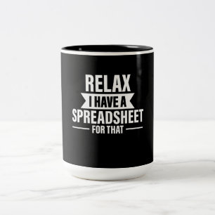 Funny Relax heeft spreadsheets accountantsgegevens Tweekleurige Koffiemok