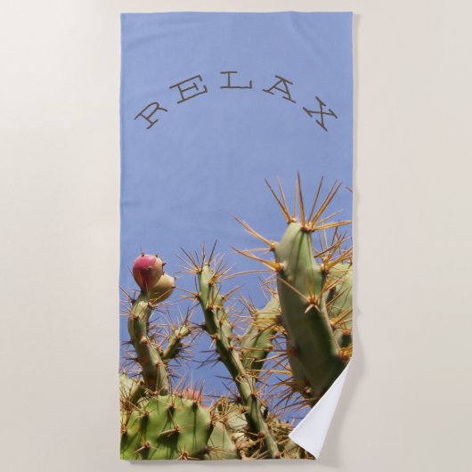 Funny Relax on Tropical Cactus Photo Custom Text Strandlaken (Voorkant)