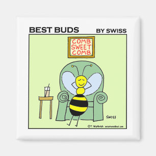 Funny Relaxing Bee Best Buds Gardening Cartoon Magneet
