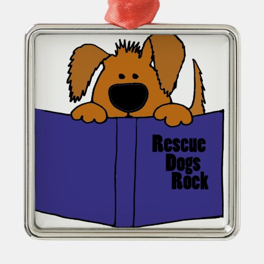 Funny Rescue Dog Reading Rescue Book Metalen Ornament (Voorkant)