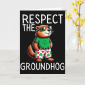 Funny Respect The Groundhog Ground Hog Day Funny  Kaart (Gele Bloem)