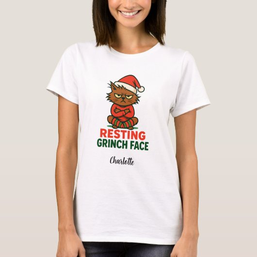 Funny Resting Grinch Face Christmas  – Custom Name T-shirt (Voorkant)