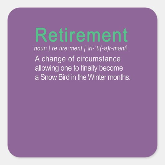 Funny Retirement & Be a Snowbird Definitie Gift Vierkante Sticker (Voorkant)