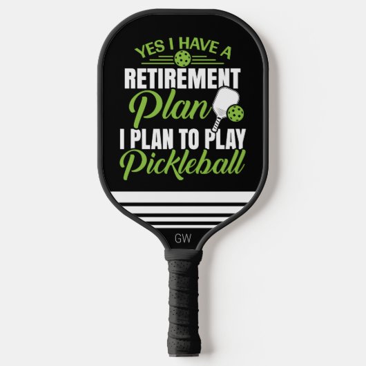 Funny Retirement Black en Green Monogram Pickleball Paddle (Voorkant)