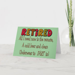 Funny Retirement Gifts "Cold Beer, Remote, Fart" Kaart
