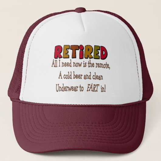 Funny Retirement Gifts "Cold Beer, Remote, Fart" Trucker Pet (Voorkant)