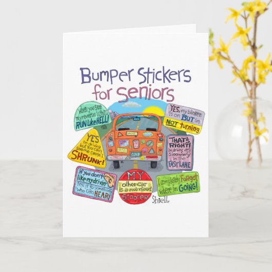 Funny Retirement Kaart - Bumperstickers (Gele Bloem)