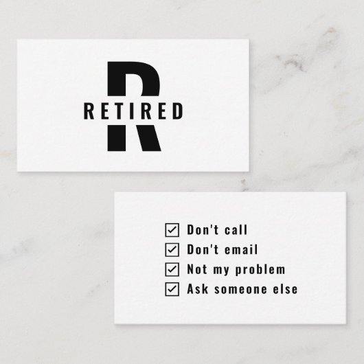 Funny Retirement Monogram in ruste Vraag iemand an Visitekaartje (Voorkant / Achterkant)